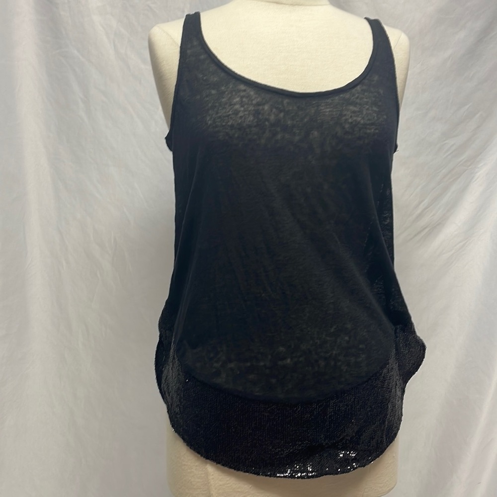 PJK Black Linen Sheer Linden Tank Top With Black Sequins Size S from Saks